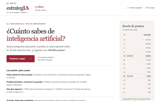 Pantalla de entrada de El reto estrategIA