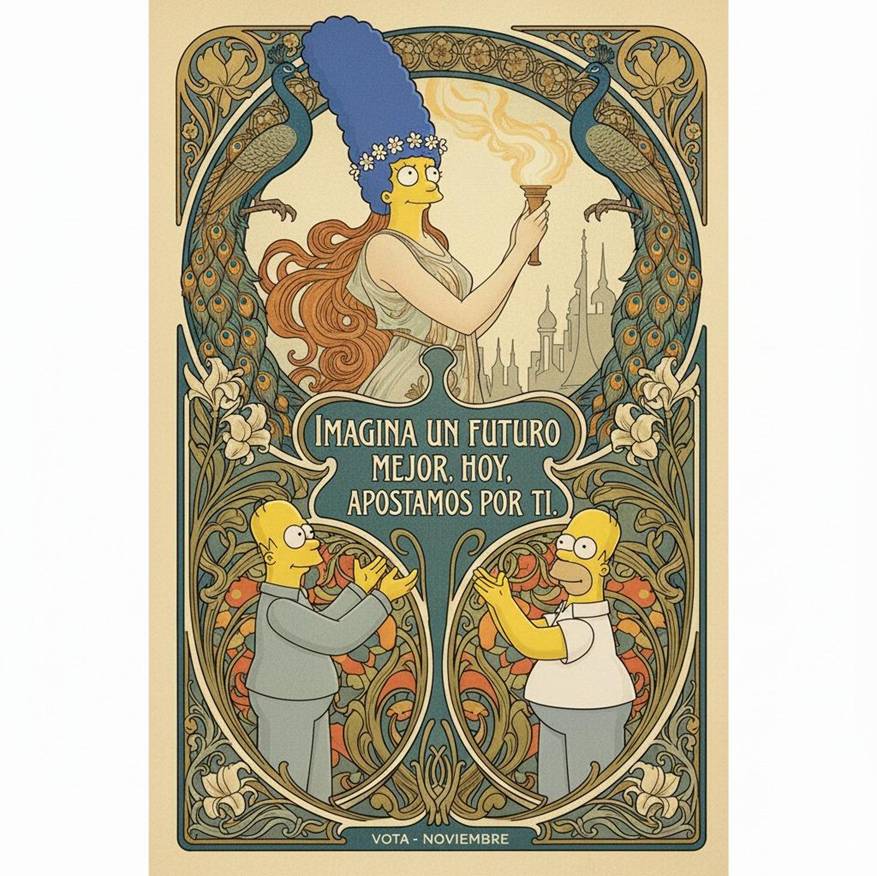 Variation on the same generated election poster, featuring Marge and Homer Simpson.