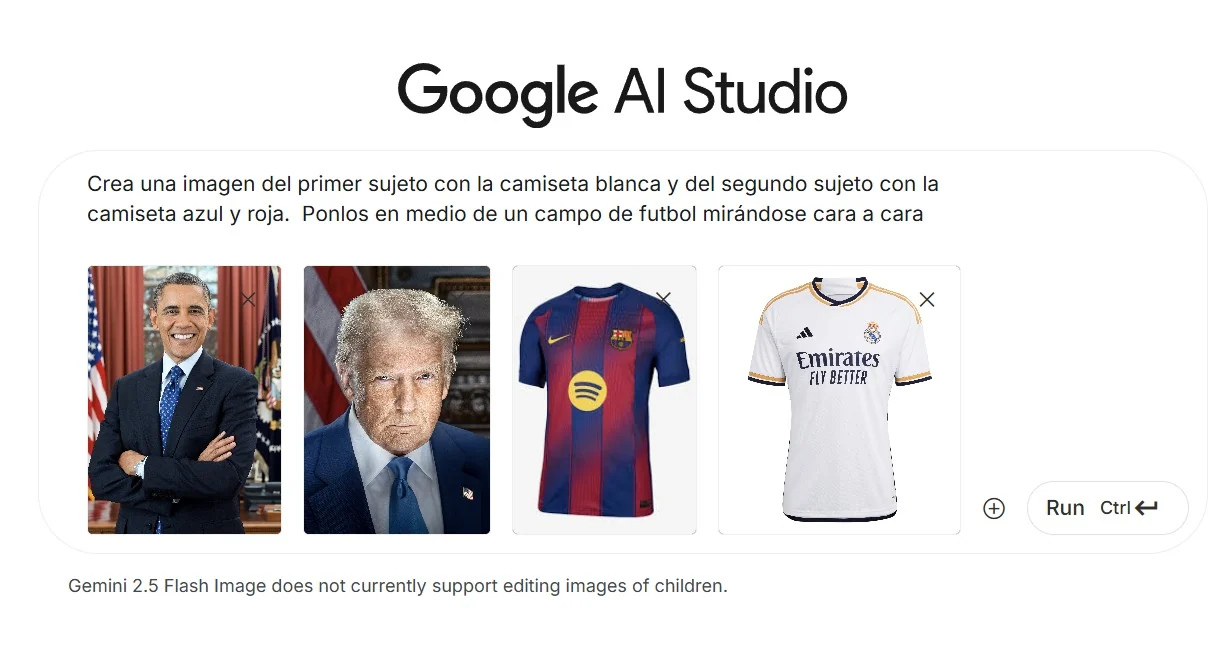 AI Studio prompt combining two portrait photographs and two football shirts into a new scene.