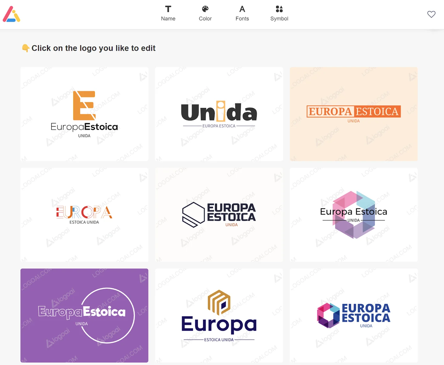 Nine generic LogoAI designs using the fictional party name.