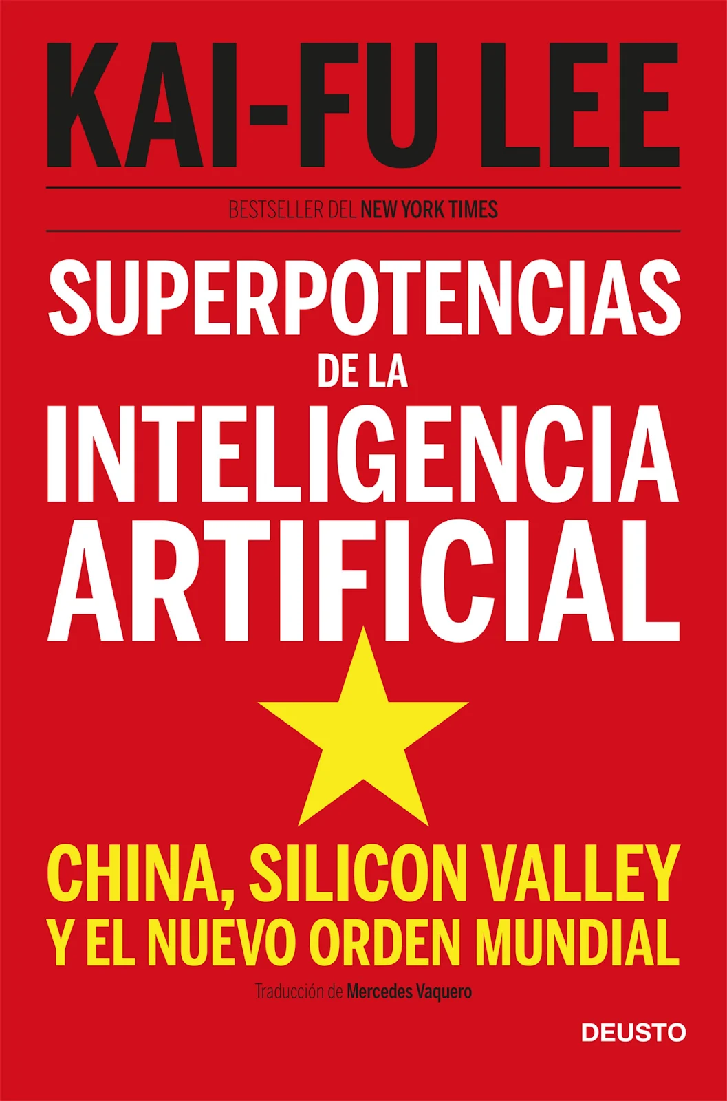 Red Spanish cover of Superpotencias de la inteligencia artificial by Kai-Fu Lee, with a yellow star.