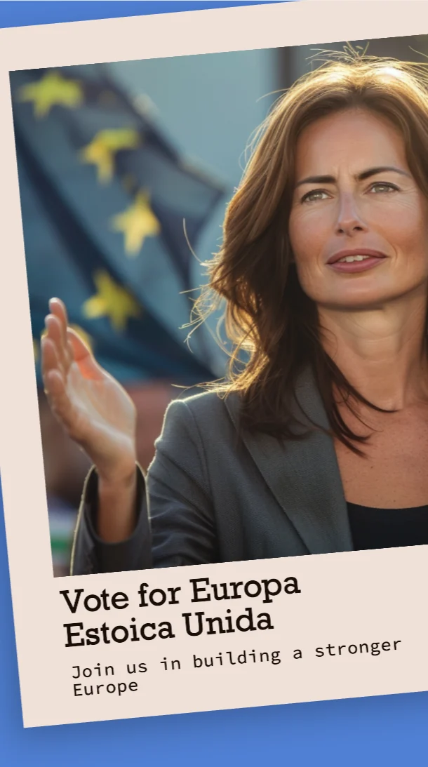 Blue Microsoft Designer poster featuring the fictional candidate and English campaign text.