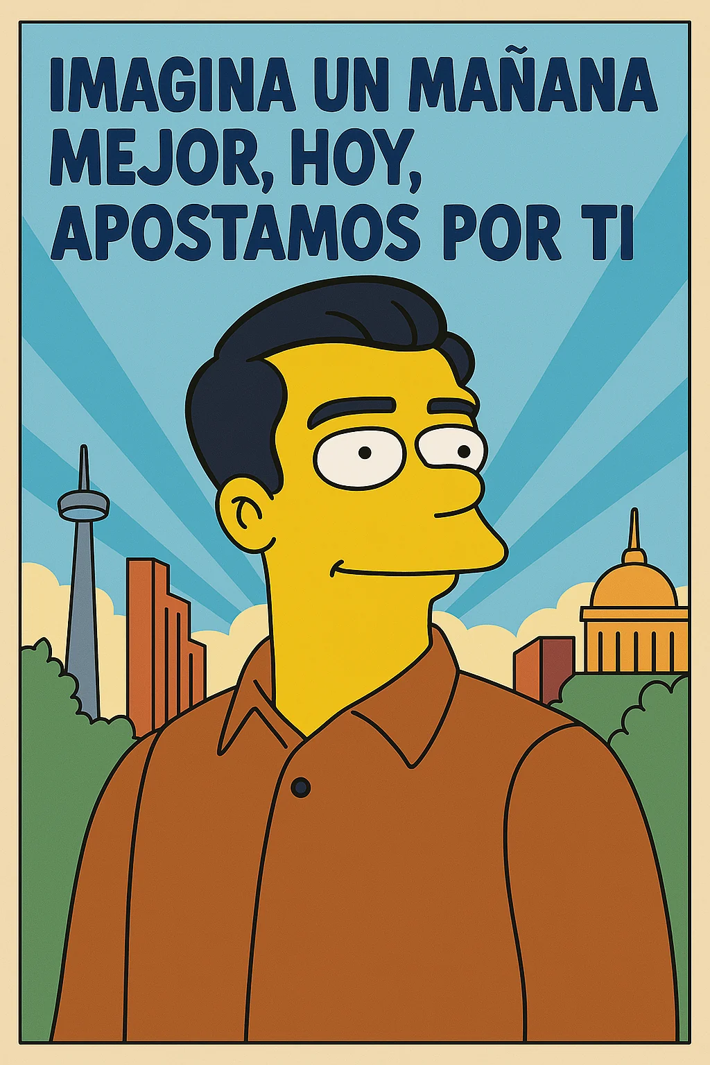 Simpsons-style variation of the fictional campaign poster, retaining the same Spanish slogan.