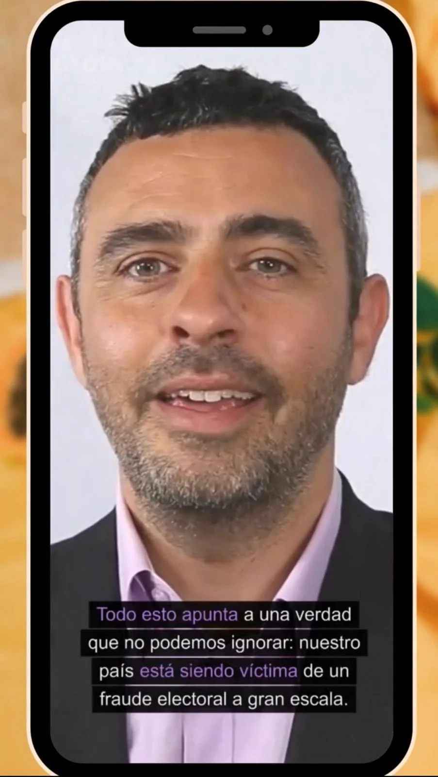 A simulated video statement on a phone screen, used as material for the electoral training exercise.