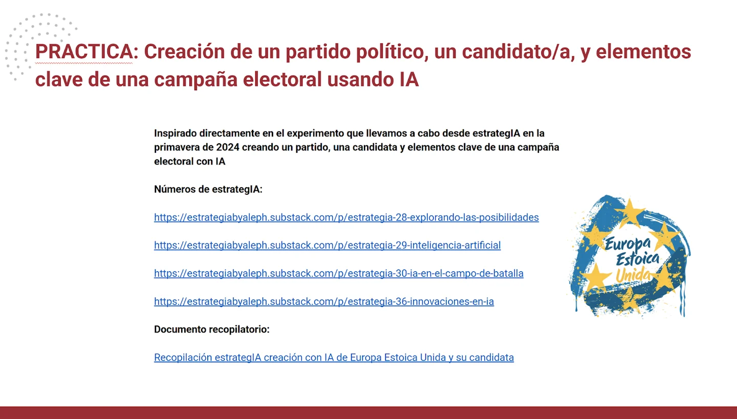 Classroom slide introducing an exercise to create a party, candidate and key campaign elements with AI.