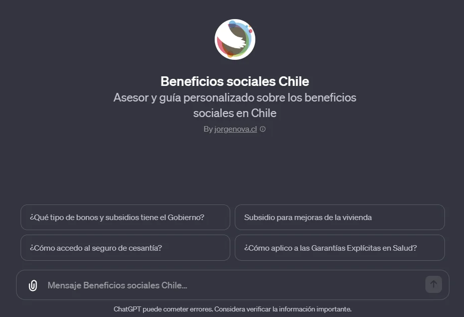 Beneficios sociales Chile, a GPT offering guidance on Chilean social benefits.