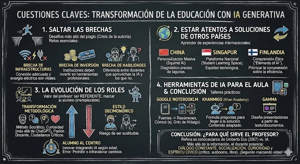 Summary infographic on transforming education with generative AI.