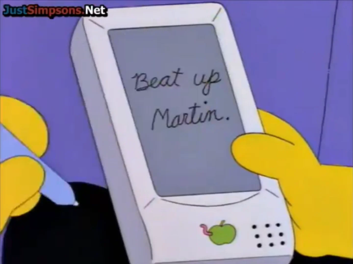 The handwritten message Beat up Martin on the Newton.