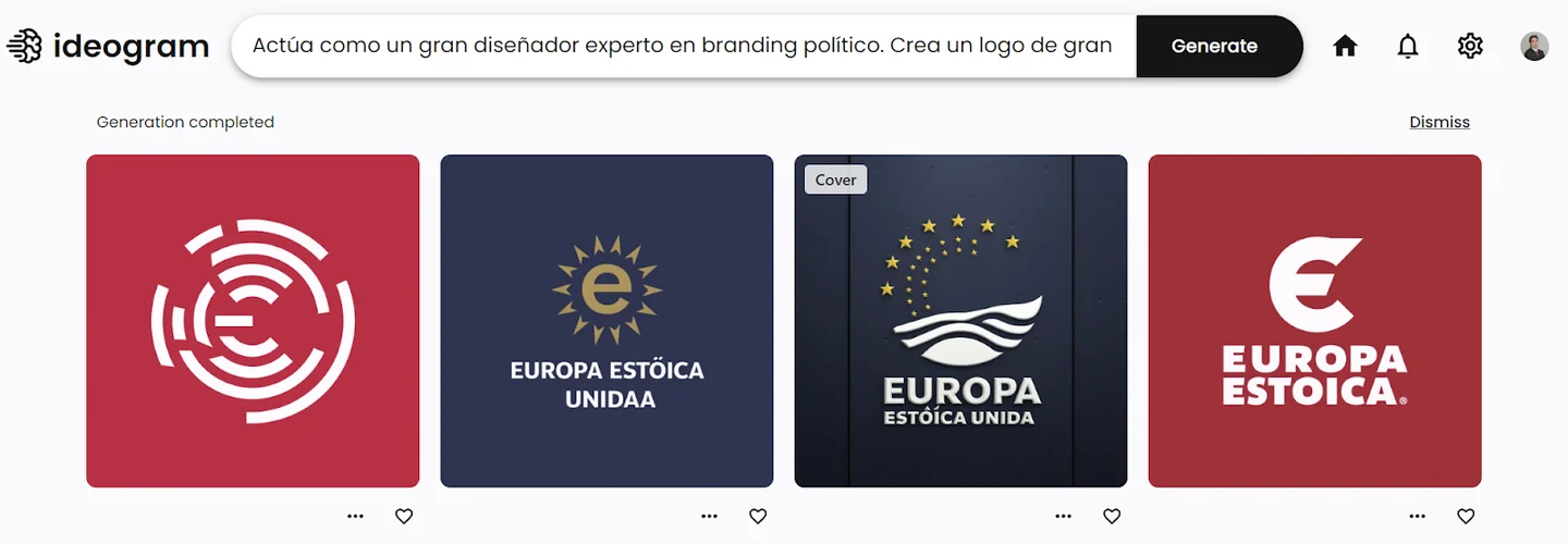 Four Ideogram party logos showing differing typography and spelling errors.