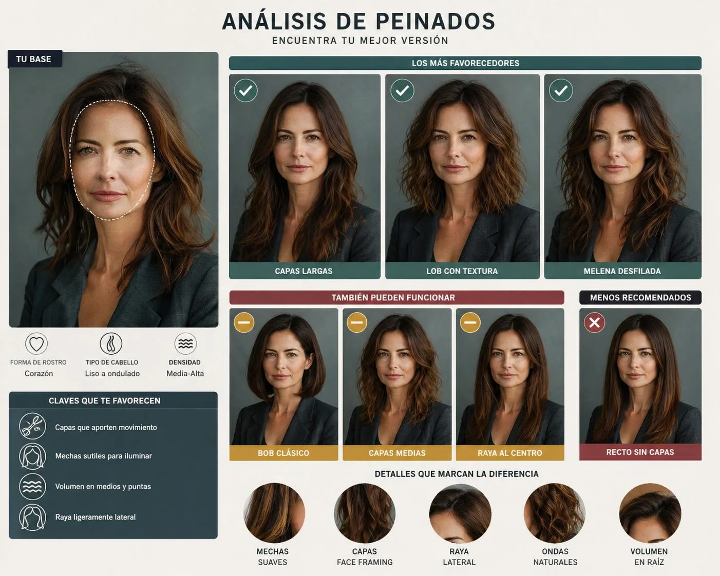 Generated hairstyle comparison for the fictional AI candidate, with recommendations transcribed below.
