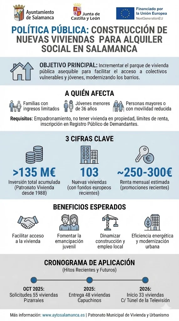 Generated Salamanca social-rental housing infographic with objectives, eligibility, figures and timetable.