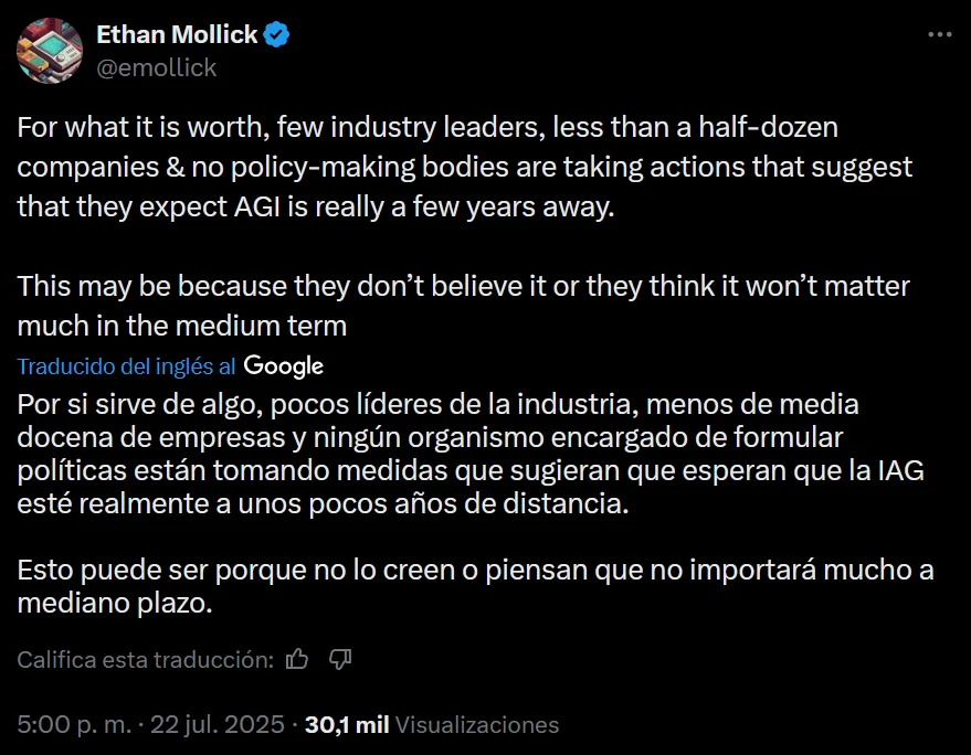 Ethan Mollick post on 22 July 2025 about how few organisations are preparing for near-term AGI.