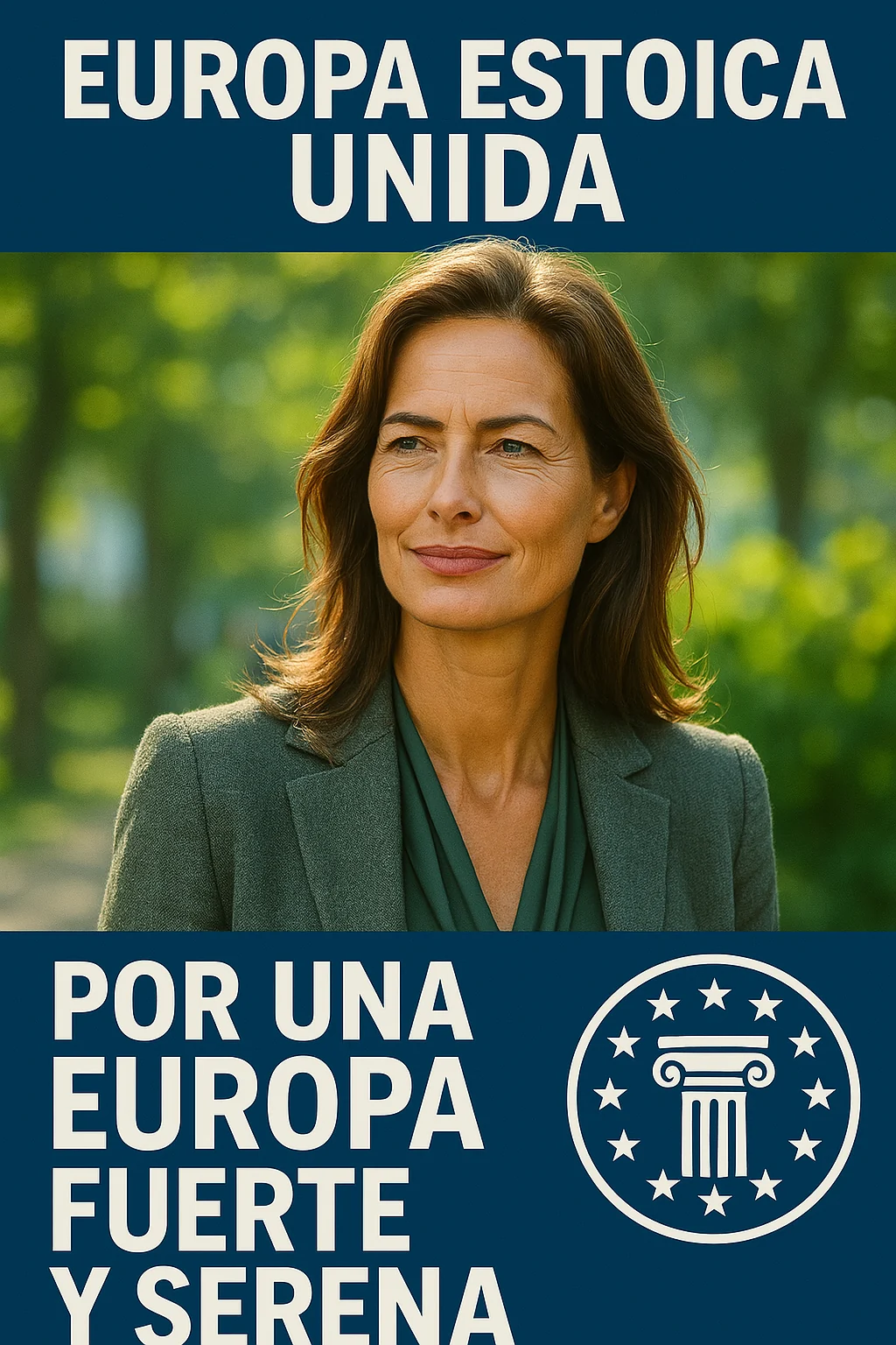 Generated poster for the fictional party Europa Estoica Unida, calling for a strong and serene Europe.